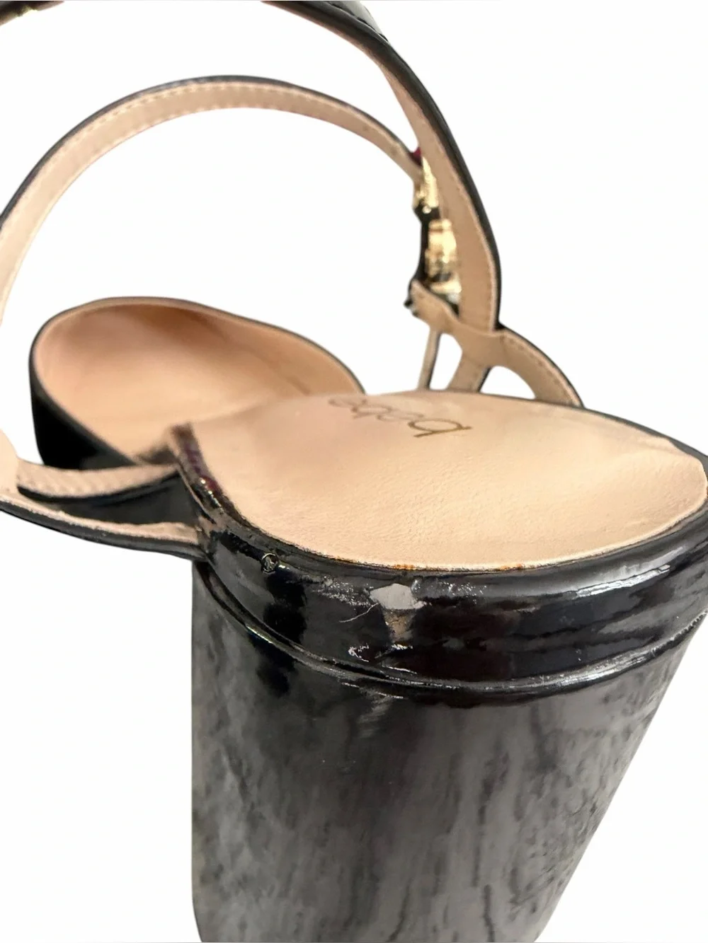 Bebe Janysa Black Patent Faux Square Toe Platform Block Heel Ankle Strap Size 9